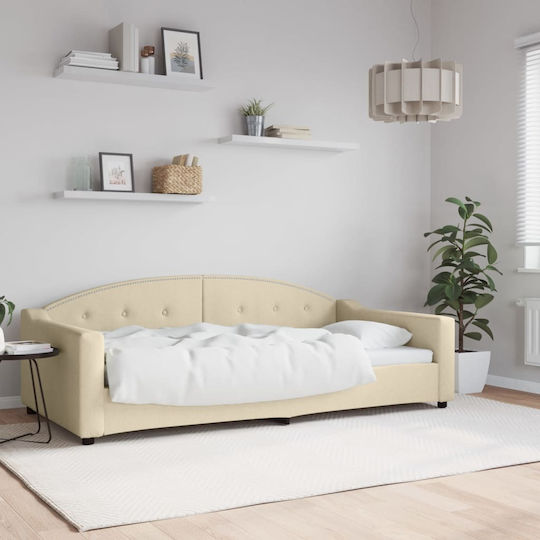 Canapea Pat Single Bej cu Lamele pentru Saltea 100x200cm