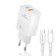 Leewello с USB-A порт и USB-C порт и кабел USB-C 25W Power Delivery / Quick Charge 3.0 Бял (CDQ20)
