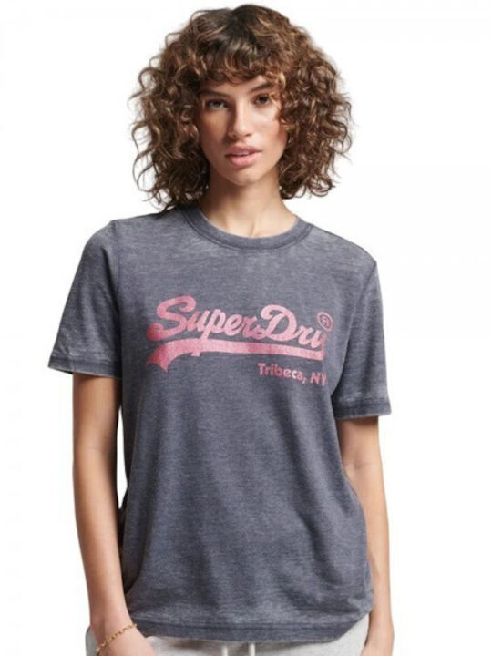 Superdry D2 Ovin Embellished Vl Damen T-shirt Marineblau