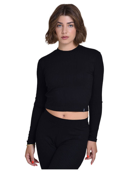 Target Γυναικείο Crop Top Μακρυμάνικο Μαύρο