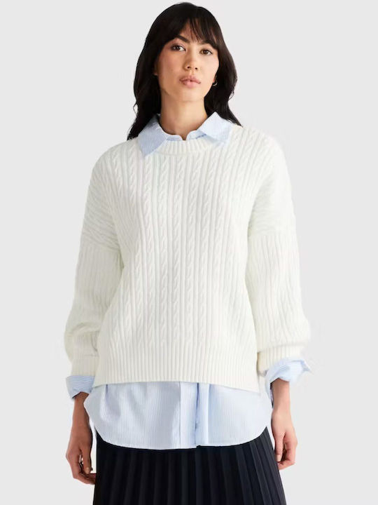 Tommy Hilfiger Cable Women's Long Sleeve Sweater Cotton White