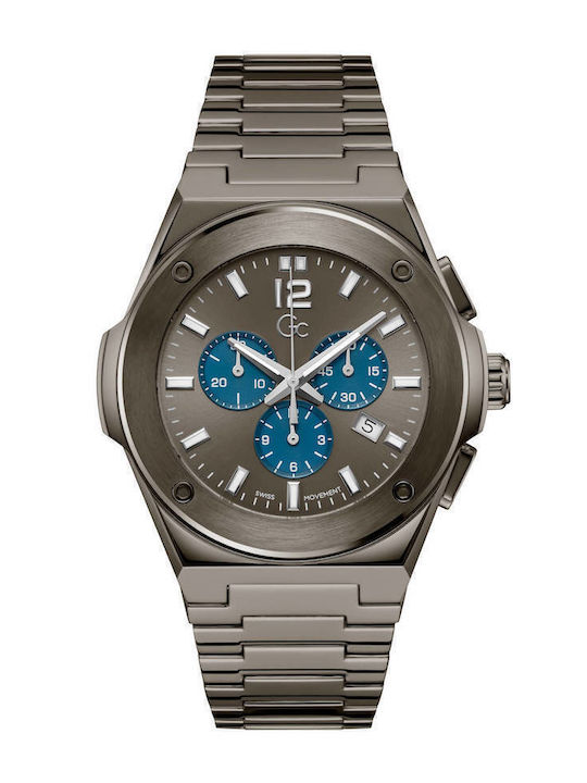 GC Watches Ανδρικό Ρολόι 44mm Χρονογράφος Μπαταρίας με Γκρι Μεταλλικό Μπρασελέ