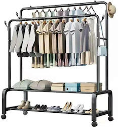 Wheeled Floor Garment Rack made of Metal Black 162x58x112cm