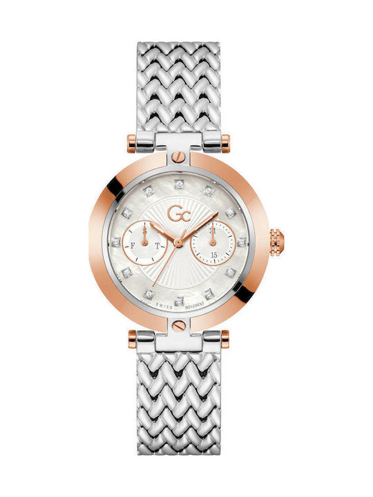 GC Watches Γυναικείο Ρολόι 36mm Μπαταρίας με Ασημί Μεταλλικό Μπρασελέ