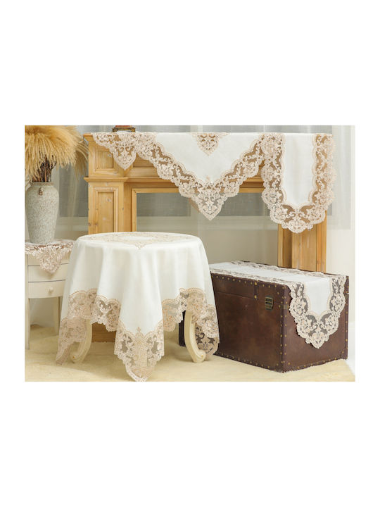 Liolios Home Linen Tablecloth with Embroidery Set 3pcs Coffee - No color mentioned. 160x260cm