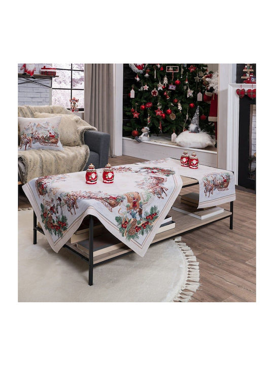 Teoran Werfen Cotton Checkered Tablecloth Set 2pcs Ecru-Red 100x100cm