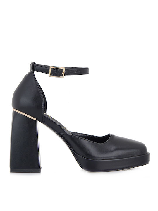 Exe Synthetic Leather Black High Heels with Strap