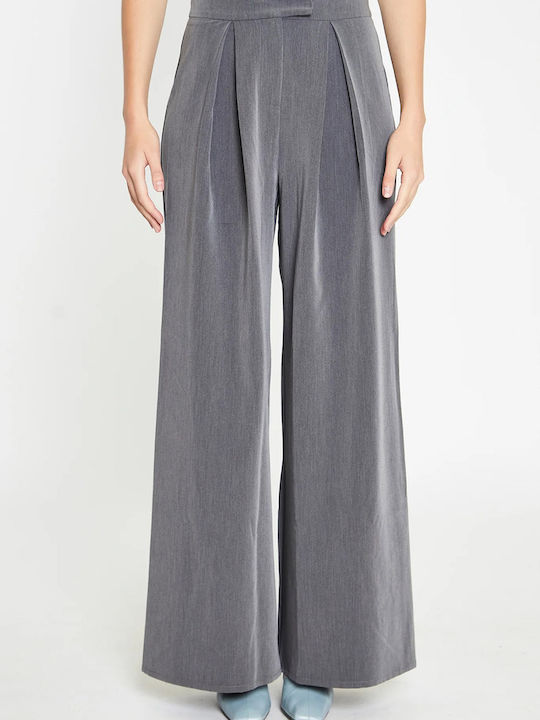 Glamorous Women's Fabric Trousers in Palazzo Fit Gray