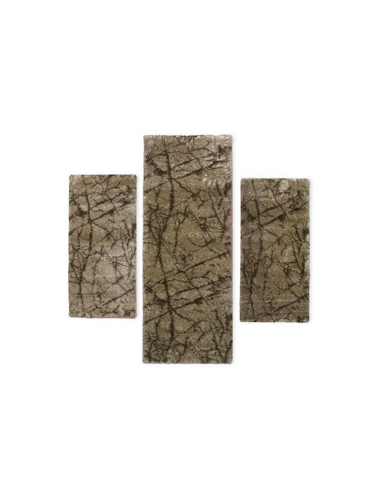 Jasmine Js 597 Shaggy Bedroom Rugs Set Camel Brown 3pcs