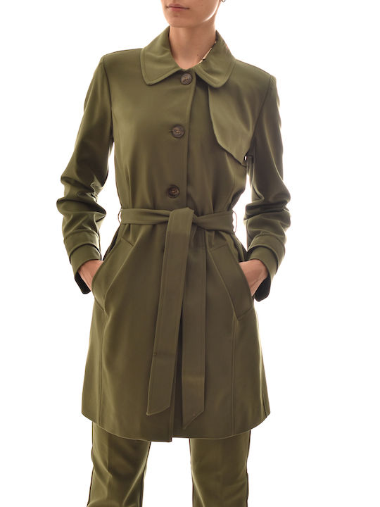 Emme Women's Midi Coat with Buttons Khaki