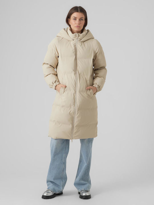 Vero Moda Women's Long Puffer Jacket for Winter Beige