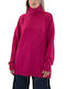 Damen Langarm Pullover Rollkragen Fuchsie