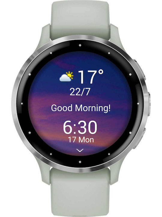 Garmin Venu 3S 41мм Водоустойчив Смарт часовник с Пулсомер (Сребърен безел от неръждаема стомана със сив корпус и силиконова лента)