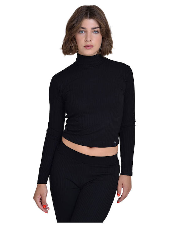 Target Damen Crop Top Rollkragenpullover Langarm Schwarz