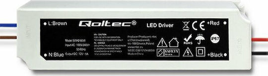 Qoltec Τροφοδοτικό LED Στεγανό IP67 Ισχύος 60W με Τάση Εξόδου 12V