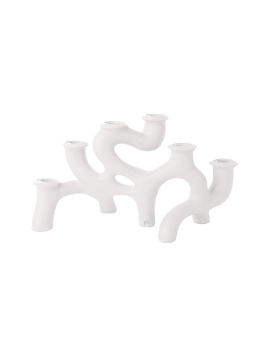 Present Time Candle Holder Polyresin in White Color 20x14.5x35cm 1pcs