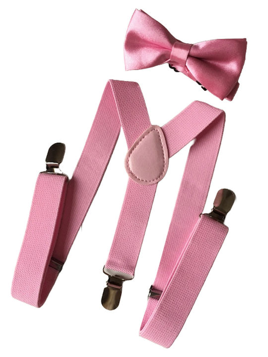 TakTakBaby Kids Suspenders Set with Tie with 3 Clips Pink