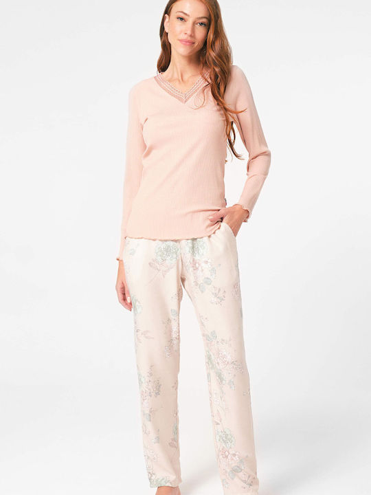 Anil Ev & Ic Giyim Winter Women's Cotton Pyjama Top Pink