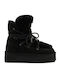 Synthetic Leather Snow Boots with Rubber & Fur Black