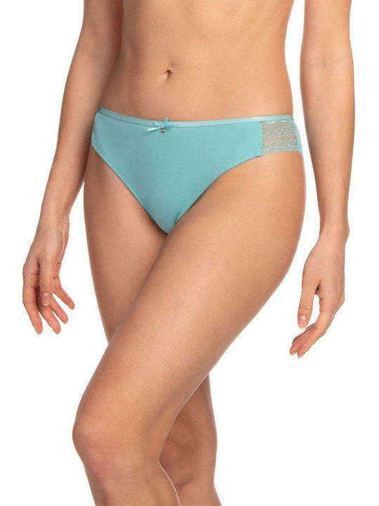 Lama Baumwolle Damen Slip mit Spitze Hellblau