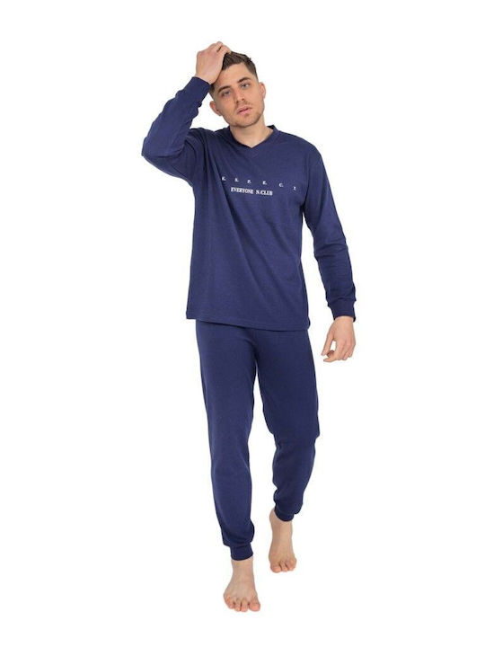 Nina Club Χειμερινή Ανδρική Πιτζάμα Βαμβακερή Respect Navy