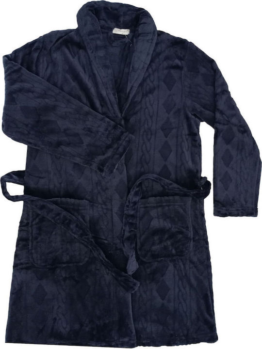 Lovelx Homewear Χειμερινή Ανδρική Ρόμπα Fleece Navy Μπλε