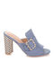 Suede Mules με Χοντρό Ψηλό Τακούνι σε Μπλε Χρώμα