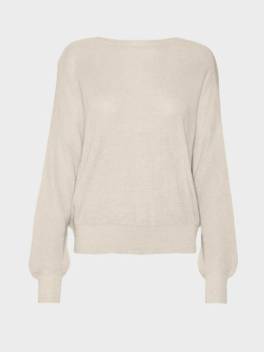 Vero Moda Women's Long Sleeve Pullover Cotton with V Neck Beige