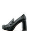 Loafer Pumps mit Plateau aus Lackleder mit Hochem Absatz Khaki