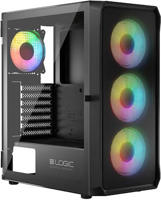 Logic Portos ARGB Gaming Midi Tower Computer Case with Window Panel Black