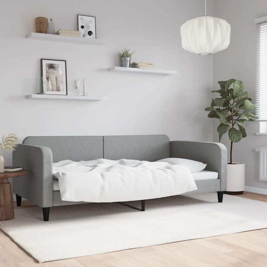 Canapea Pat Single Gri cu Lamele pentru Saltea 100x200cm