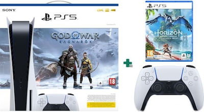 Sony PlayStation 5 με 2nd DualSense Controller White, Horizon Forbidden West & God of War Ragnarok