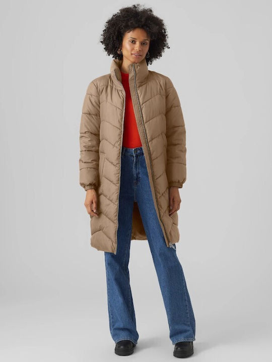 Vero Moda Women's Long Puffer Jacket for Winter Brown