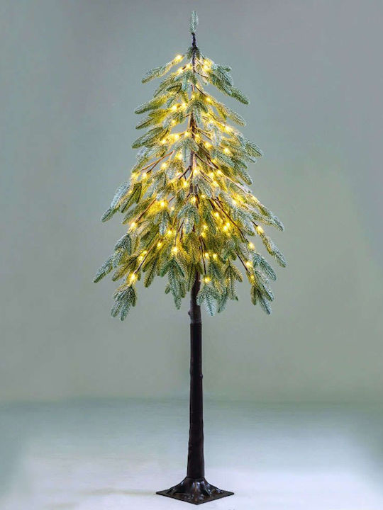 Snowy Christmas Green Tree with Metallic Base and LED Lighting H150cm