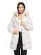 Biston Women's Long Puffer Jacket for Winter with Hood Gray