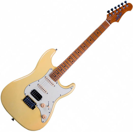 Jet Guitars Elektrische Gitarre Stratocaster mit HSS Tonabnehmer-Anordnung Gelbe mit E-Gitarren