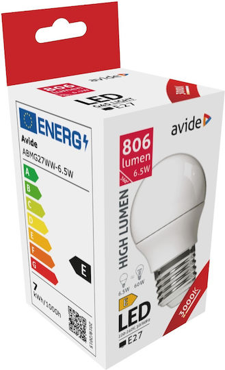 Avide Λάμπα LED 6.5W 77mm για Ντουί E27 και Σχήμα G45 Θερμό Λευκό 806lm