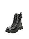 Happy Bee Kids PU Leather Military Boots with Lace Black