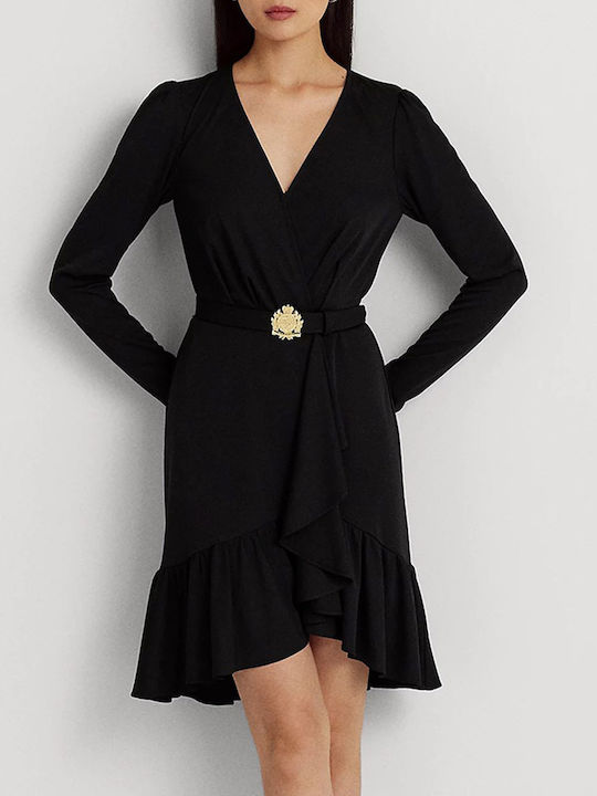 Ralph Lauren Dress Mini Φόρεμα Κρουαζέ με Βολάν Μαύρο
