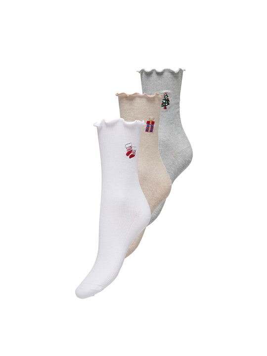 Only Γυναικείες Χριστουγεννιάτικες Κάλτσες Λευκές 3Pack