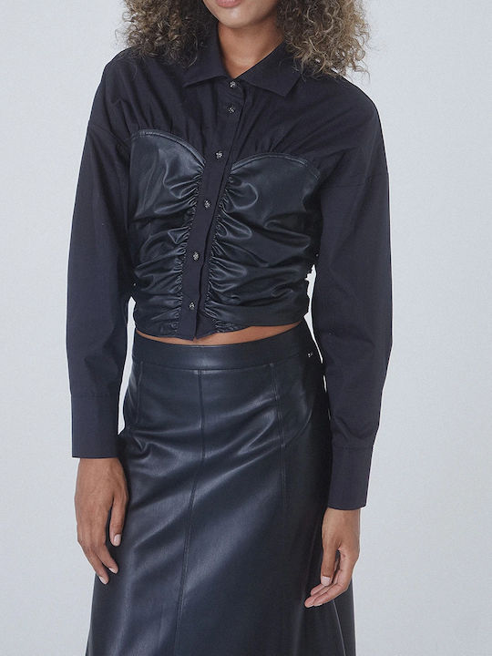 Women's Leather Long Sleeve Shirt Black