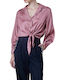 BSB Women's Satin Striped Long Sleeve Shirt Pink