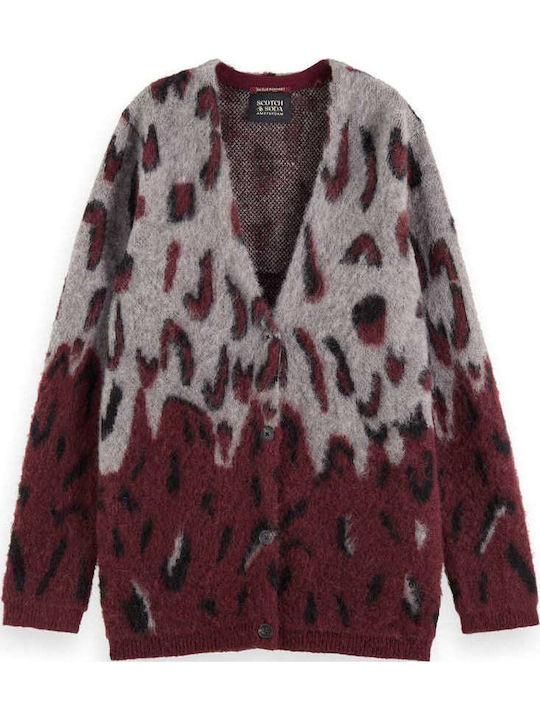 Jacquard Cardigan Pentru Femei Tricotat Cu Nasturi Burgundy