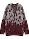 Jacquard Cardigan Pentru Femei Tricotat Cu Nasturi Burgundy