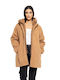 Biston Women's Midi Coat with Buttons and Hood Brown