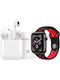 T55 Pro Max + Δώρο Bluetooth Handsfree & 2 λουράκια Aluminium Smartwatch with Heart Rate Monitor (Red)
