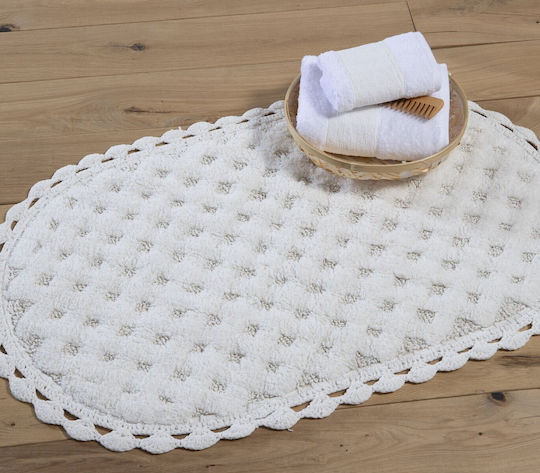 Nef-Nef Homeware Non-Slip Bath Mat Cotton Oval Touch 034261 Ecru 55x85cm