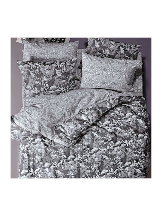 Kentia Hope Super Double Cotton Duvet Cover Set with Pillowcases 220x240 Grey-White