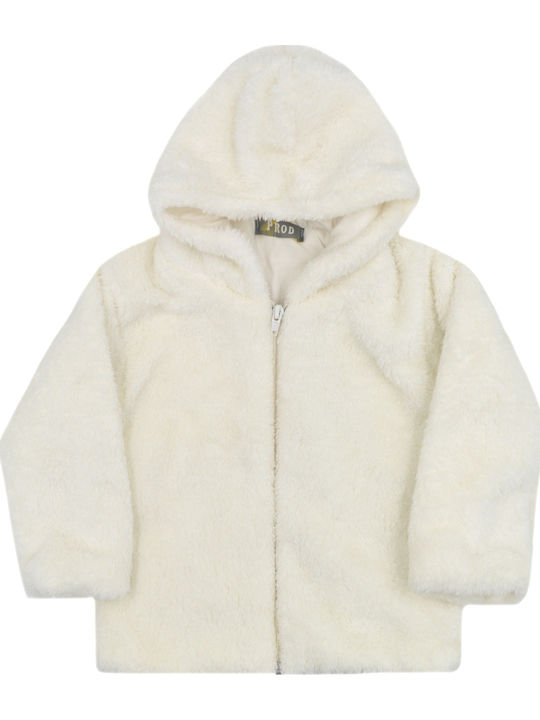 Kinderstrickjacke Pelz mit Kapuze Ecru
