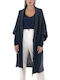 Black n Black Long Women's Knitted Cardigan Blue